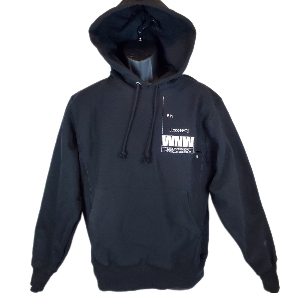 Champion Black Reverse Weave Advertising Logo Placement Hoodie Sweatshirt Size M